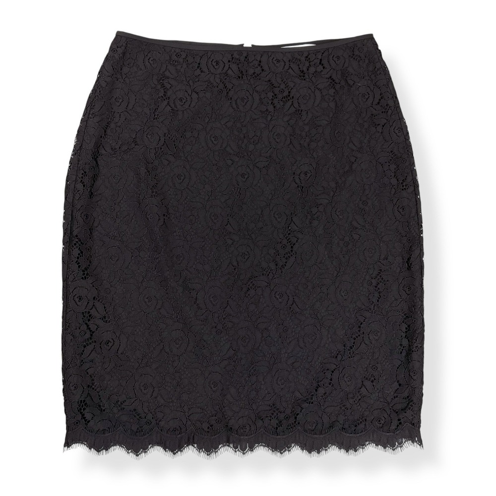 Diane von Furstenberg Skirt Women Size 8 Black Lace Zipper Nylon Scotia EUC